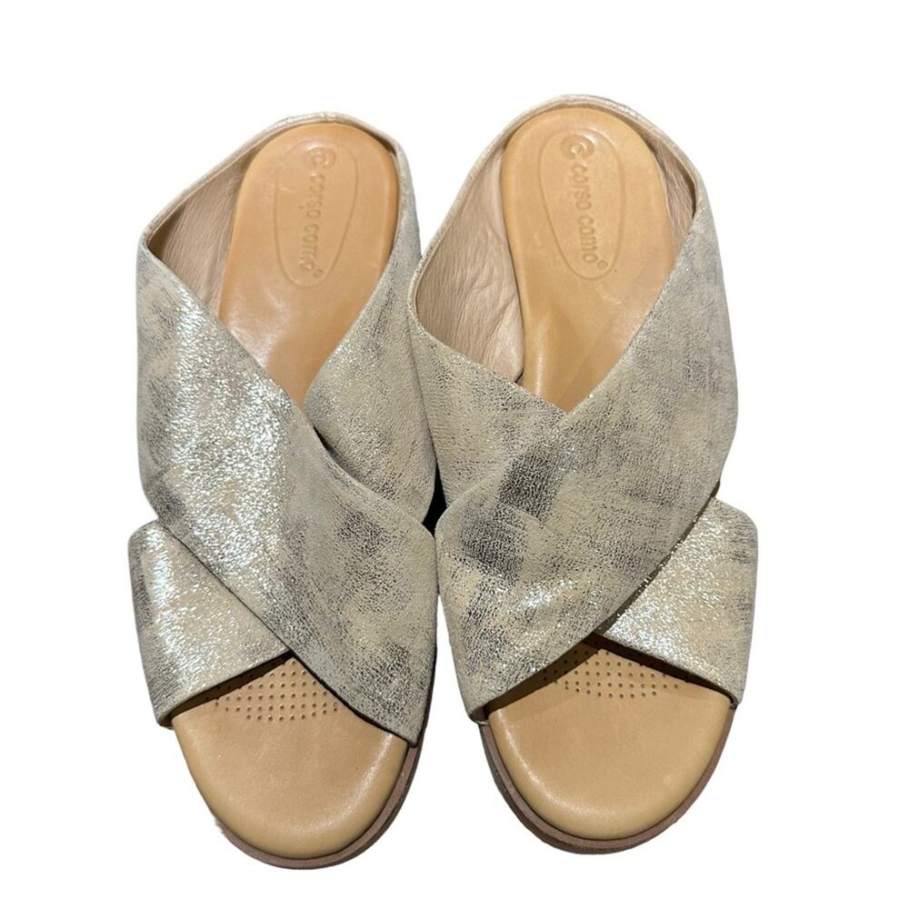 Corso Como Womens Size 10 Leather Metallic Crossover Slip On Sandals - Picture 2 of 7